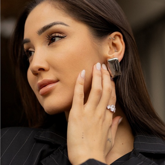 Silver Rectangular Earrings*Cait Earrings*High Gloss Finish*Old Money Statement - Picture 3 of 6